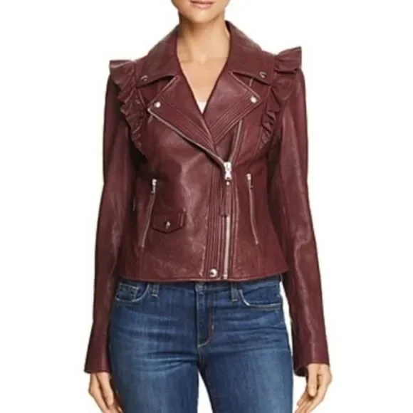 Paige Women's Annika lamb Leather dark red Moto Jacket Sz S NWT - Picture 13 of 16